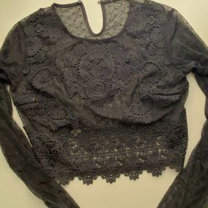 F21 Cropped Mesh Embroidered top in small